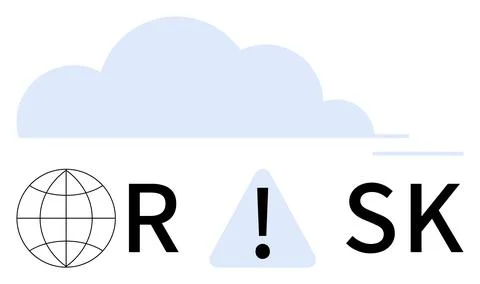 Word RISK with a globe and exclamation triangle beneath a cloud. Ideal for se Stock Illustration