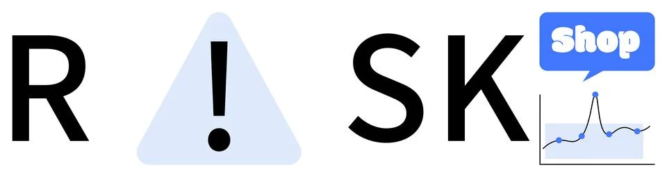 Word Risk styled with an exclamation mark in a triangle, alongside a speech b Stock Illustration