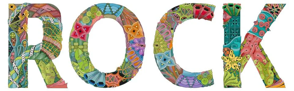 Word ROCK. Vector zentangle object for decoration Stock Illustration