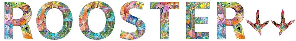 Word rooster. Vector zentangle object for decoration Stock Illustration
