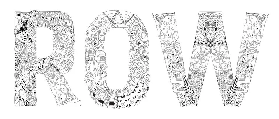 Word ROW for coloring. Vector decorative zentangle object Stock Illustration