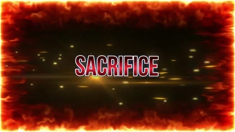 Word Sacrifice displayed in bold text surrounded by a glowing animated fire Stock Footage 345780212