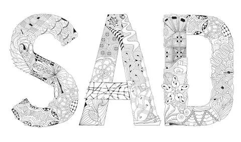 Word SAD for coloring. Vector decorative zentangle object Ilustração Stock