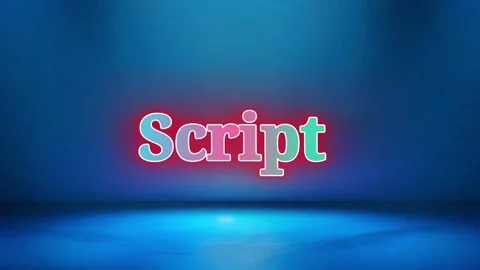 Word Script written in colorful neon letters glowing against a dark blue studio Stock Footage 346217885