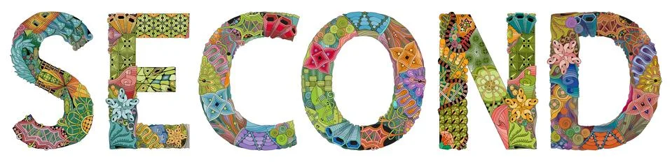Word SECOND. Vector decorative zentangle object for decoration Stock Illustration