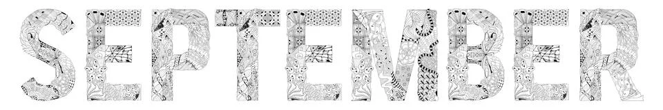 Word SEPTEMBER for coloring. Vector decorative zentangle object Stockillustratie