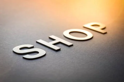  Word shop written with white solid letters Word shop written with white s... Foto stock