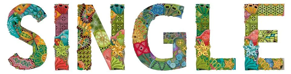 Word SINGLE. Vector decorative zentangle object for decoration Stock Illustration