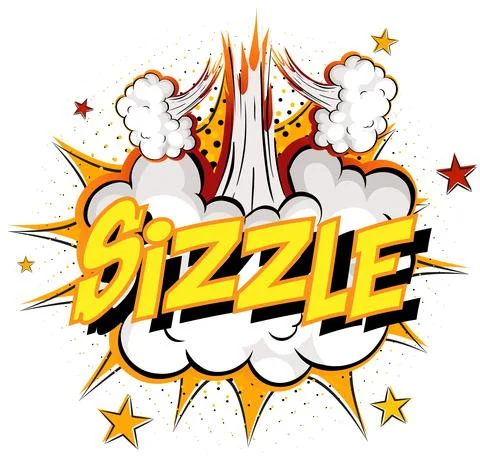 Word Sizzle on comic cloud explosion background Stock Illustration