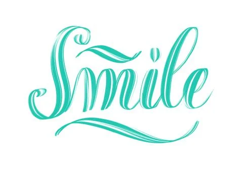 The word Smile written in script hand lettering on white background Stock Illustration
