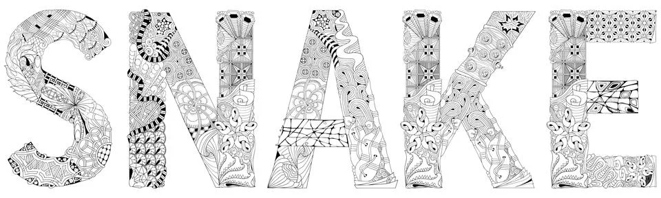 Word snake. Vector zentangle object for coloring Stock Illustration
