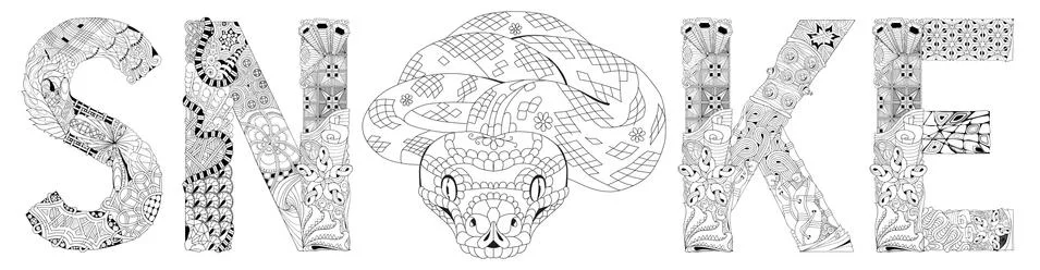 Word snake. Vector zentangle object for coloring Illustrazione stock