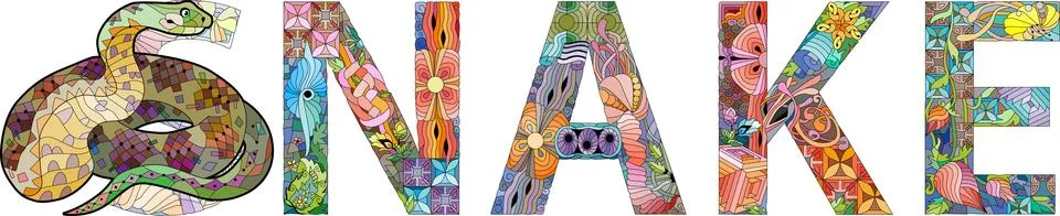 Word snake. Vector zentangle object for decoration Stock Illustration