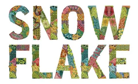 Word snowflake with falling leaves. Vector decorative zentangle object Illustrazione stock