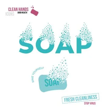 Word Soap dispersing into a cloud of bubbles. Soap dispersing into a cloud of Stock Illustration