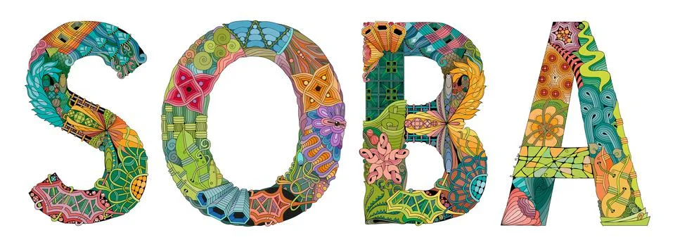 Word SOBA. Vector zentangle object for decoration Ilustração Stock