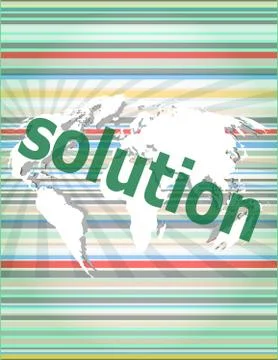The word solution on digital screen, business concept of citation, info, test Stock Illustration