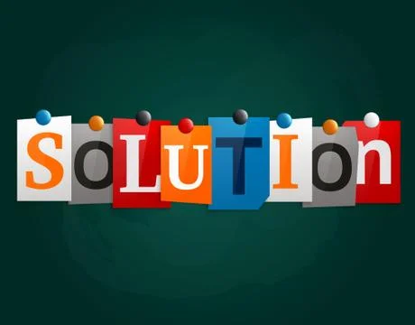 The word Solution made from newspaper letters attached to a blackboard Stock Illustration