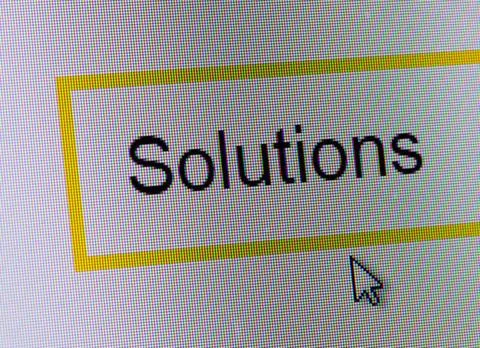 Word Solution in search bar on computer monitor Word Solution in search ba... Stockfoto's