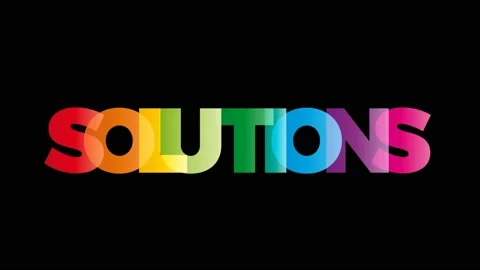 The word Solutions. Animated banner with the text colored rainbow. Stock Footage 155272624