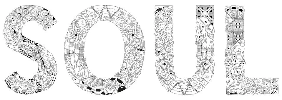 Word SOUL. Vector zentangle object for coloring Stock Illustration