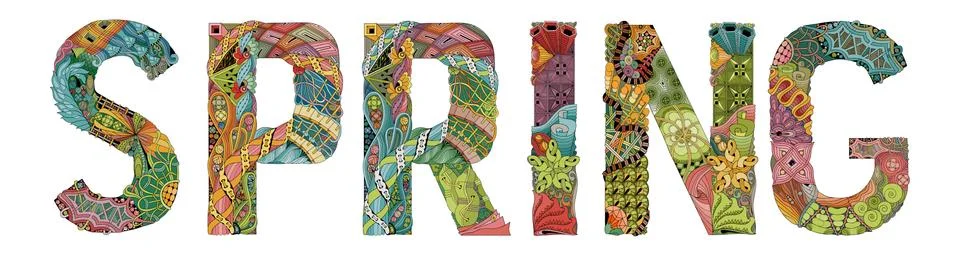 Word SPRING. Vector decorative zentangle object Stockillustratie