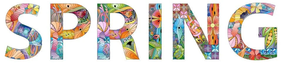 Word SPRING. Vector decorative zentangle object for any purpose Stock Illustration