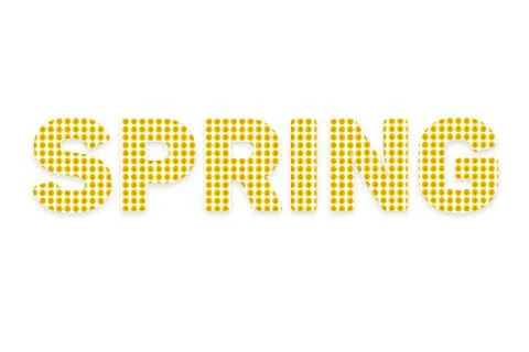 Word spring on white background. The background of the text consists of yello Stock Illustration