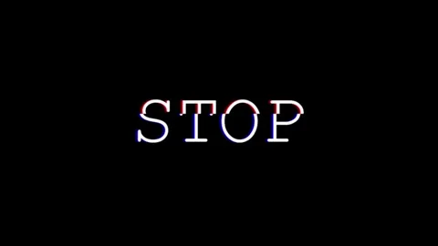 The Word 'STOP' Text Animation with Glitch Effect on Black Background, 4K Stock Footage 282187406
