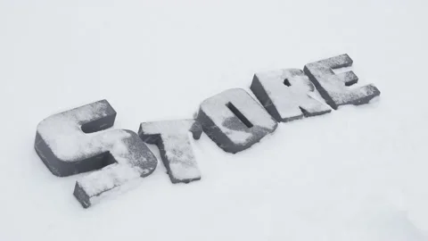 Word Store on the snow, big gray letters, snowy weather Stock Footage 154102090