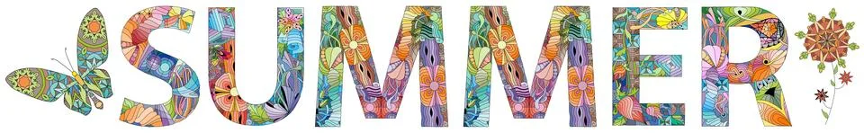 Word SUMMER. Vector decorative zentangle object for any purpose Illustration