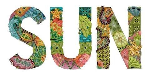 Word sun. Vector decorative zentangle object Stock Illustration