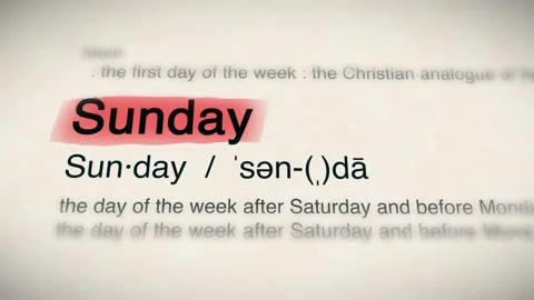 The Word Sunday in a Dictionary Animation Stock Footage 302031747