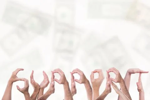 The word support in front of dollars Stock Photos