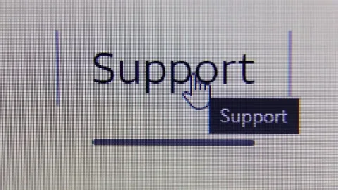 Word support o the computer screen the cursor hovers over the button and presses Video stock 237589898