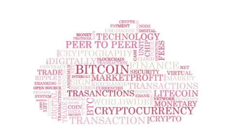 Word tag cloud bitcoin crypto currency, vector Stock Illustration