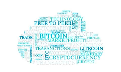 Word tag cloud bitcoin crypto currency, vector Stock Illustration
