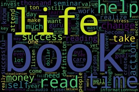 Word tag cloud on black background. Concept of book. Stock Illustration