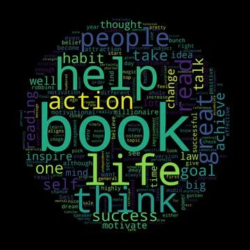 Word tag cloud on black background. Concept of book. Stock Illustration