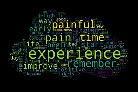 Word tag cloud on black background. Concept of experience. Stock Illustration