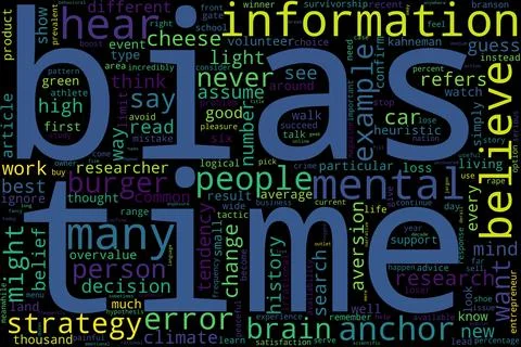 Word tag cloud on black background. Concept of bias. Ilustración de archivo