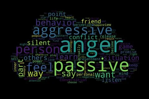 Word tag cloud on black background. Concept of anger. Stock Illustration