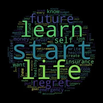 Word tag cloud on black background. Concept of start. Stock Illustration
