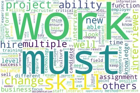 Word tag cloud on white background. Concept of work. Stock Illustration