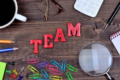 The word Team on table Stock Photos