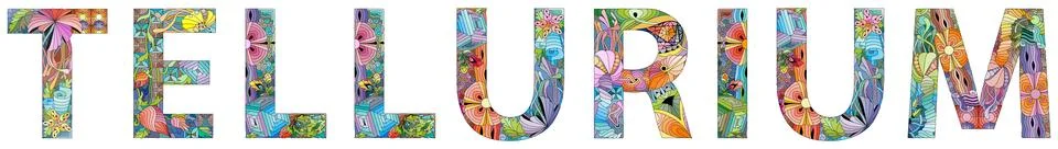 Word TELLURIUM. Vector zentangle object for decoration Stock Illustration