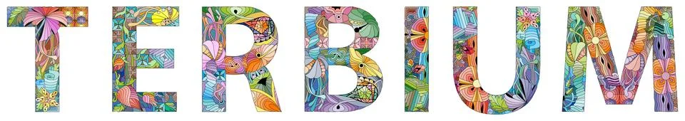 Word TERBIUM. Vector zentangle object for decoration Иллюстрация