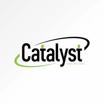 Word text Catalyst sans serif font with swoosh ellipse chemical reaction data Stock Illustration