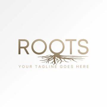 Word text Roots font on initial O botton to nature typography art bonsai plant Illustrazione stock