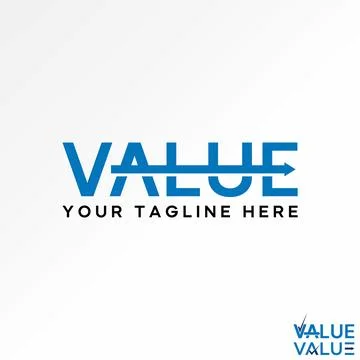 Word text Value result with rise fast arrow to monogram typography economic Stock Illustration